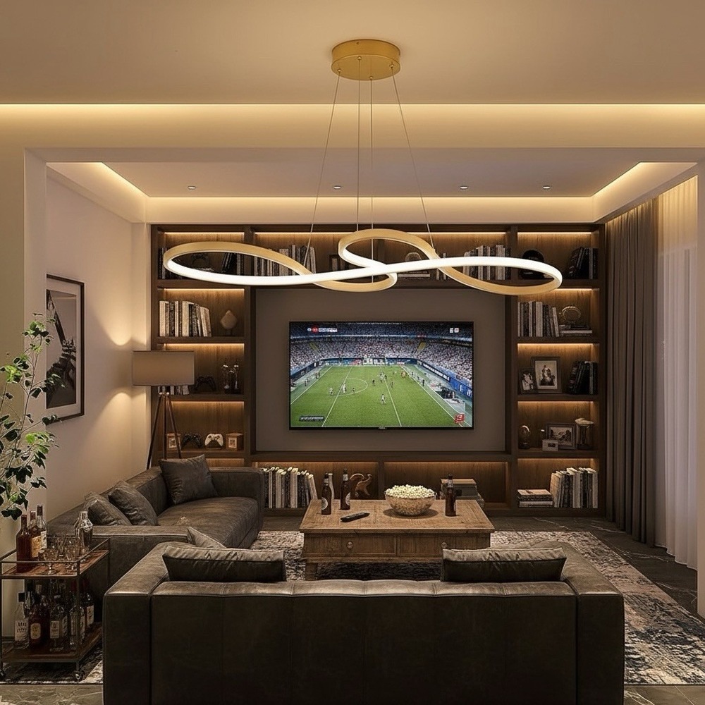 Modern Man Cave LED Light Gold Dimmable Remote Lighting Fixture 29.5" New In Box